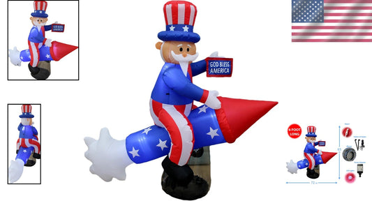 Patriotic 6ft Uncle Sam Inflatable - Easy Install with LED Lights for July 4th