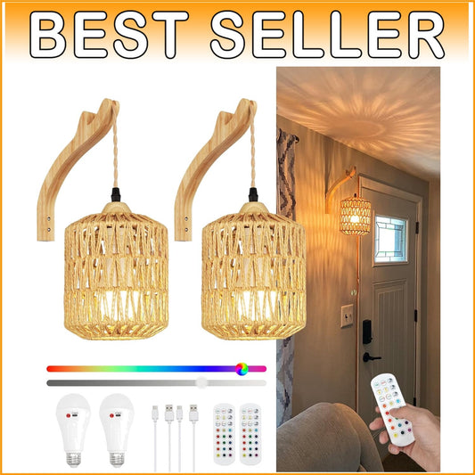 Frideko Boho Rechargeable Wall Sconces Set of 2 with Remote – RGB Dimmable Light