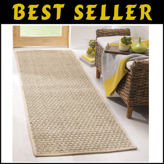 Elegant 2'6" x 18' Natural Fiber Basketweave Runner Rug - Durable Seagrass