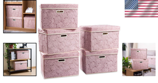 Eco-Friendly Floral Storage Boxes - Large Foldable 5-Pack for Home Organization