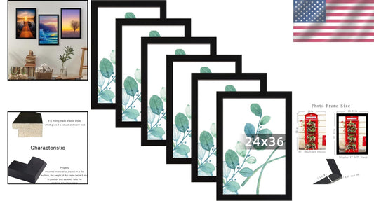 24x36 Black Wall Mount Picture Frames - 6pcs Set for Vertical and Horizontal Use