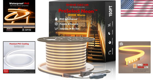 ETL-Listed 150FT LED Neon Rope Lights - 3000K Warm White, Waterproof & Flexible