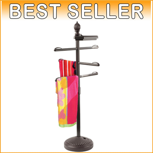 Elegant Bronze Adjustable Towel Holder with Weighted Base for Poolside Comfort
