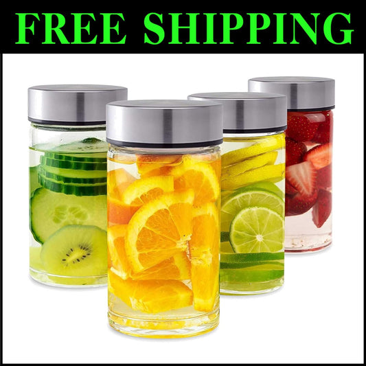 10oz Wide Mouth Glass Bottles with Stainless Steel Lids - Leakproof Beverage Set