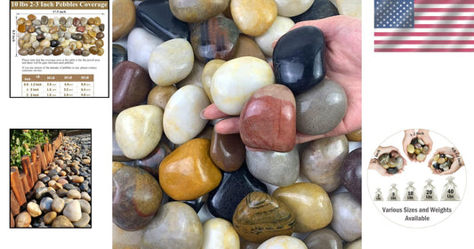 Smooth Mixed Color River Stones for Landscaping and Aquariums - 40lbs Supply