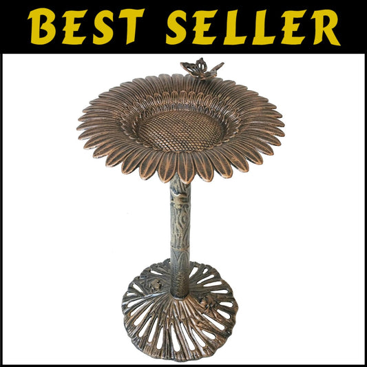 Durable Round 32-in Bronze Bird Bath with Butterfly Motifs for Outdoor Beauty