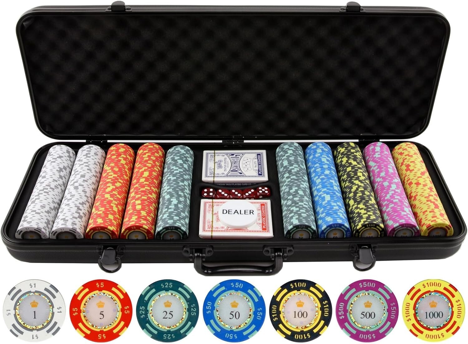 500-Piece Premium Poker Chip Set with Unique Designs & Durable Case