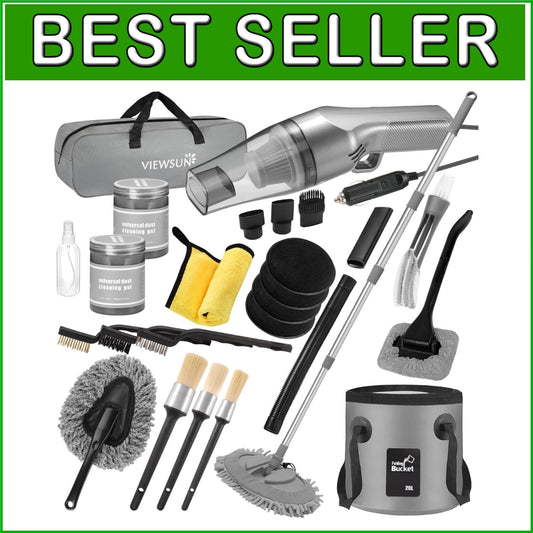 21-Pcs Car Detailing Kit: Powerful Vacuum, Adjustable Mop & Detailing Brushes
