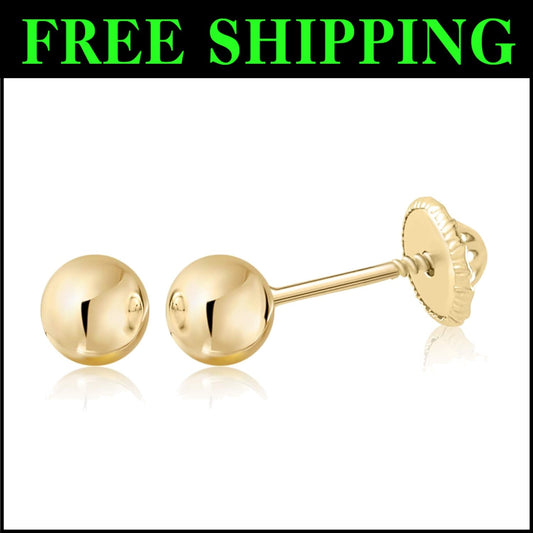 Hypoallergenic Screwback Gold Ball Earrings - Perfect for All Ages & Occasions