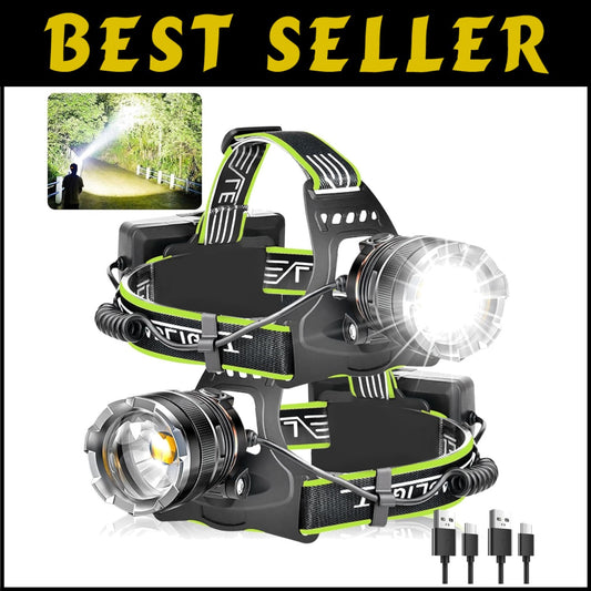 Adjustable 90° Waterproof LED Headlamp Set - Rechargeable & Ideal for Camping
