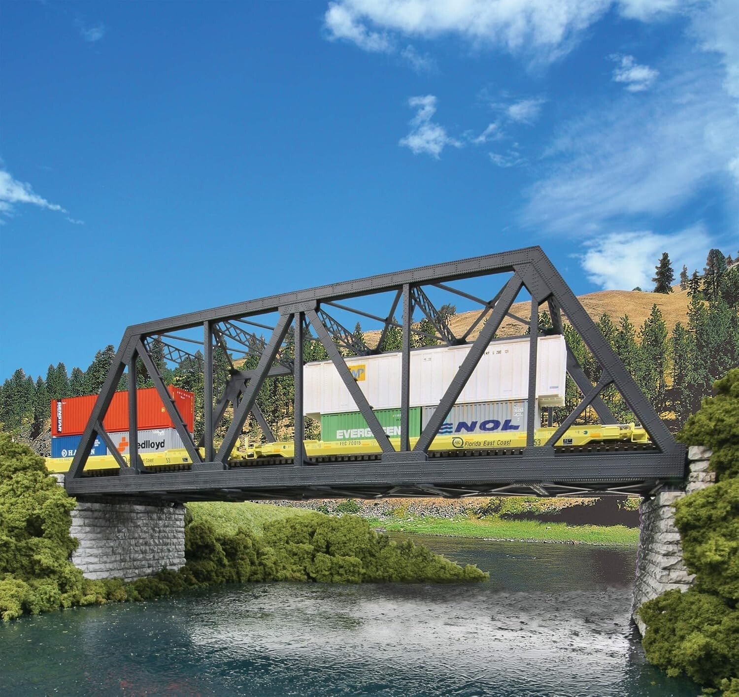 Durable HO Scale Modernized Double-Track Truss Bridge - With Safety Sign Decals