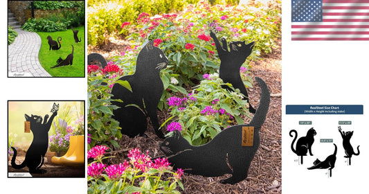 Freestanding Steel Cat Sculptures - Delightful Yard Decor for All Seasons