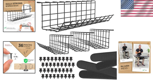 Modern Cable Organizer Tray for Desks - Install Under or On Wall for Elegance