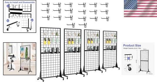 4-Pack Heavy-Duty Gridwall Display Stands with Triangle Base - Retail Essential