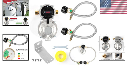 Auto Changeover 2-Stage LP Propane Regulator Kit with Gauge & Hoses for RVs