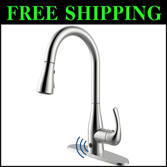 Modern Touchless Kitchen Faucet in Brushed Nickel with Retractable Hose Feature