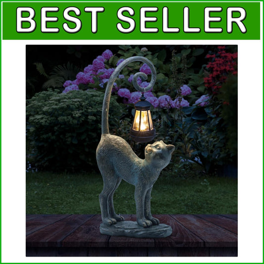 Elegant Solar-Powered Cat Statue for Garden & Patio - Resin Sculpture Decor