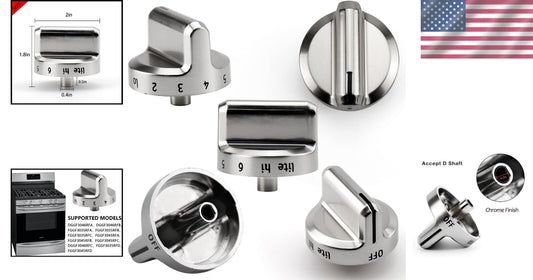 Easy Install 5-Pack Frigidaire Control Knobs - Silver Plastic D-Shaped Design