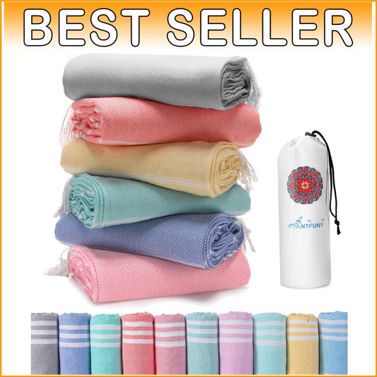 Durable Cotton-Blend Beach Towels - Set of 6 Quick-Drying & Fade-Resistant