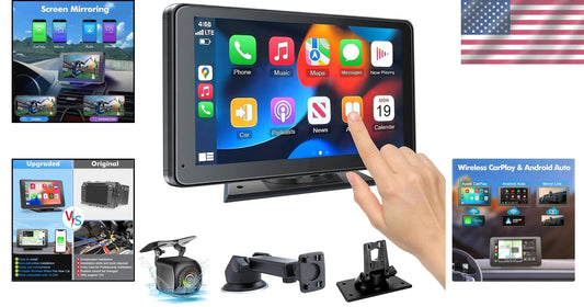 Portable 7-Inch Wireless Carplay Screen with Voice Control & HD Video Features