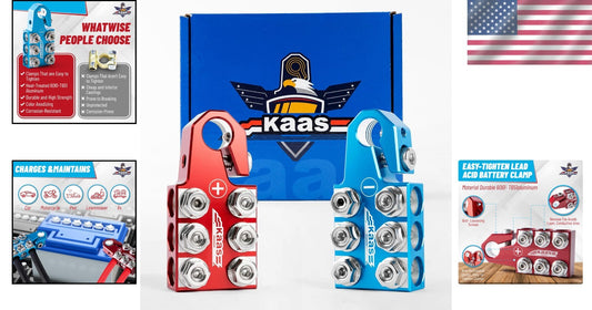 Durable Battery Terminal Clamps - Red & Blue Anode Top Post Set for All Vehicles