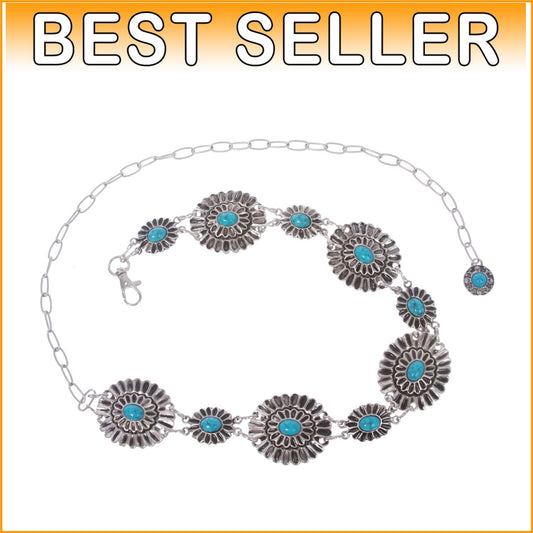 Women's Southwestern Turquoise Concho Link Chain Belt - Perfect For Any Outfit