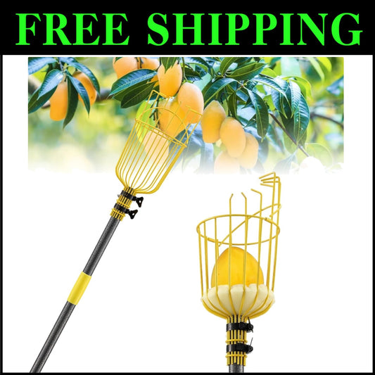 Heavy Duty 8FT Fruit Picker Pole with 5.5" Basket - Ideal for Home Gardens