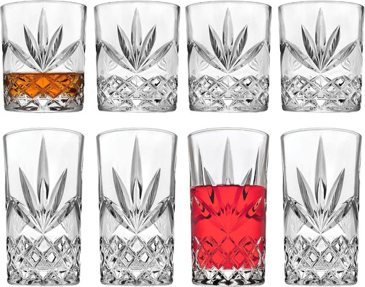 Elegant Mixed Drinkware Set of 8: 4 Highballs & 4 Old Fashioned Glasses