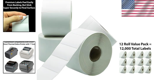 Premium Extra Sticky Thermal Labels 2.25x1.25in, 12 Pack for E-commerce Success