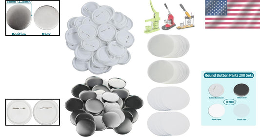 58mm Blank Button Badge Making Kit - 200 Sets with Metal & Plastic Parts