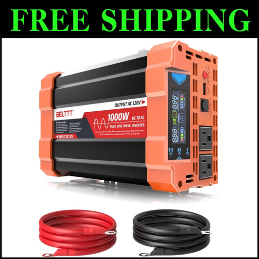Powerful 1000W DC to AC Inverter with LCD Display for RV & Solar Applications