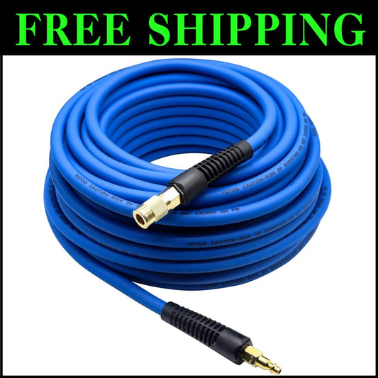 Heavy Duty 3/8-Inch Air Hose 100 Feet - Kink Resistant, Blue with Quick Couplers