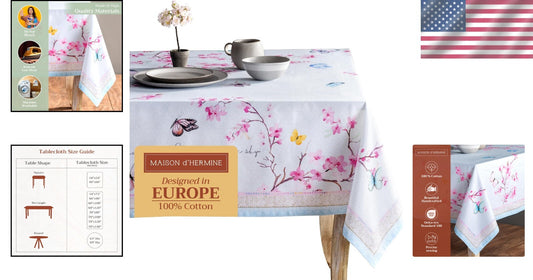 Durable Watercolor Design Tablecloth - Cotton 108" x 60" for Weddings & Parties