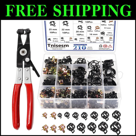 Precision 210-Piece Spring Hose Clamp Kit with Pliers for Fuel & Vacuum Lines