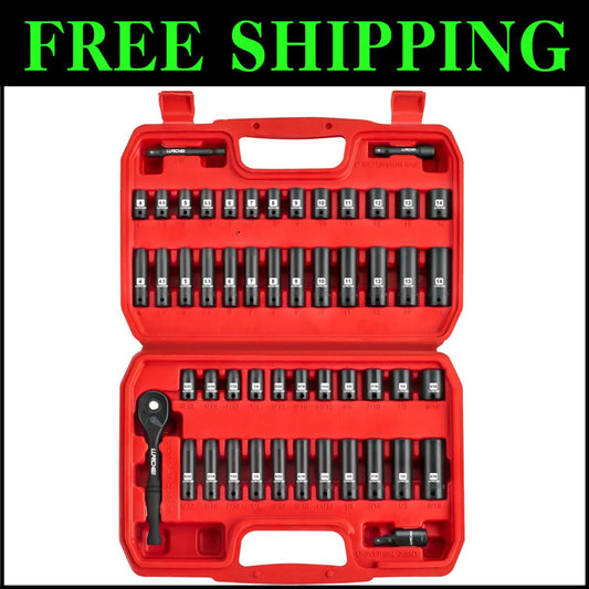 Durable 72-Tooth Ratchet and 52 PCS Impact Socket Set - Organized Storage Kit