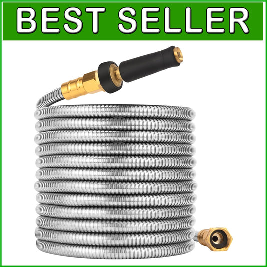 Flexible 100 FT Stainless Steel Water Hose - Heavy Duty & Rust-Resistant