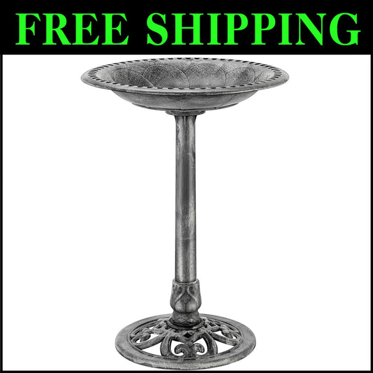 Durable 20-Inch Diameter Garden Bird Bath with Elegant Antique Design - Gray
