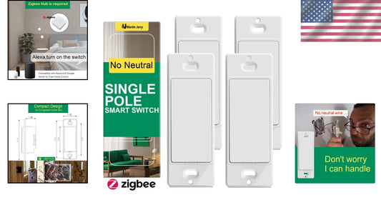 Zigbee Smart Switches (4 Pack) - Compact Design for Alexa & Google Home Control