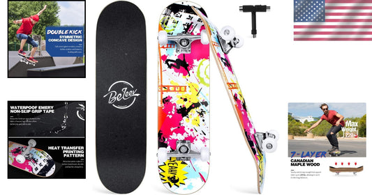 Dynamic 31 Inch Graffiti Skateboard - Non-Slip Deck & PU Wheels for Smooth Rides