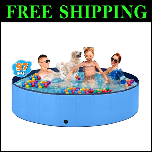 Large 510 Gallon Foldable Dog Pool with Anti-Slip Surface - Ideal for Summer Fun