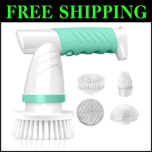 Lightweight Rechargeable Electric Spin Scrubber with 4 Brush Heads – Beach Glass