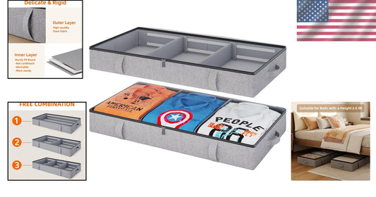 2 Pack Under Bed Storage Bins with Dividers – Stylish Grey Low Profile Solution
