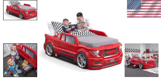 Vibrant Red Twin Car Bed with Working Headlights - Ideal for Creative Toddlers