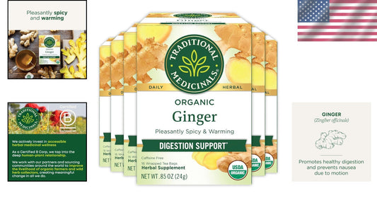 Caffeine-Free Organic Ginger Tea, 16 Bags Each Pack for Digestive Relief