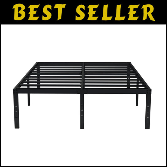 Elegant Black 18-Inch Cal King Bed Frame - Easy Assemble & DIY Headboard Options
