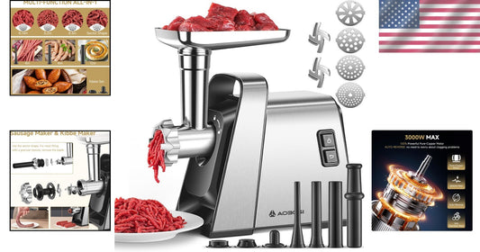 Durable 3000W Electric Meat Grinder with Organized Storage & Safety Features