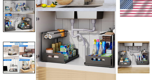 2-Pack Adjustable L-Shape Under Sink Organizer - Rust-Resistant & Multi-Purpose