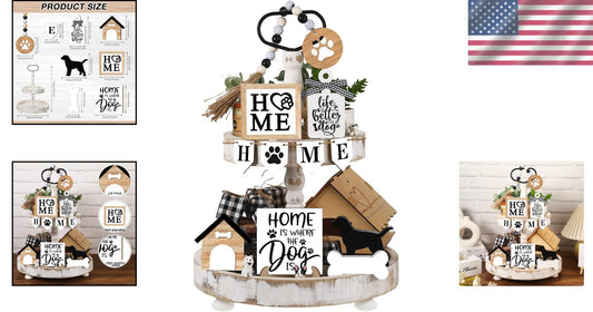 Sturdy Rustic Wooden Tiered Tray Decor with Personalized Dog-Themed Accessories