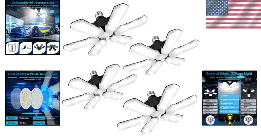 Bright 60000 Lumens Garage Ceiling Lights with Adjustable Panels - 4 Pack