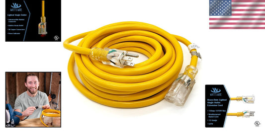 Heavy Duty 25 ft Extension Cord with Lighted End - Ideal for Appliances & Tools